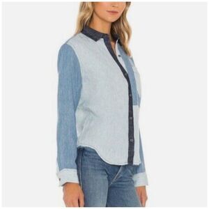 Rails Ingrid Blue Patchwork Lyocell Linen Ramie Blend Shirt Boho Coastal XS